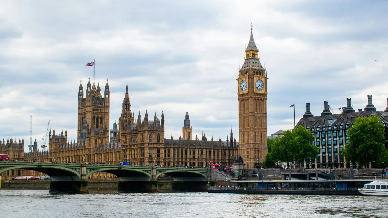 Westminster Palace and Big Ben across the River Thames panoramic
