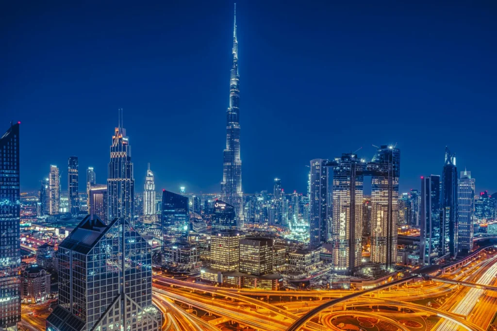 Burj Khalifa Downtown Dubai skyline evening view